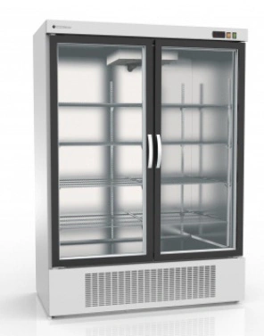 Armoire gourmet 2 portes vitrées négative extérieur blanc intérieur inox