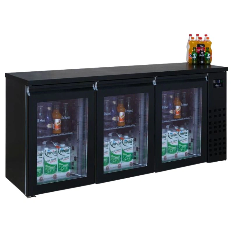 ARRIÈRE BAR RÉFRIGÉRÉE NOIR 3 PORTES EN VERRE