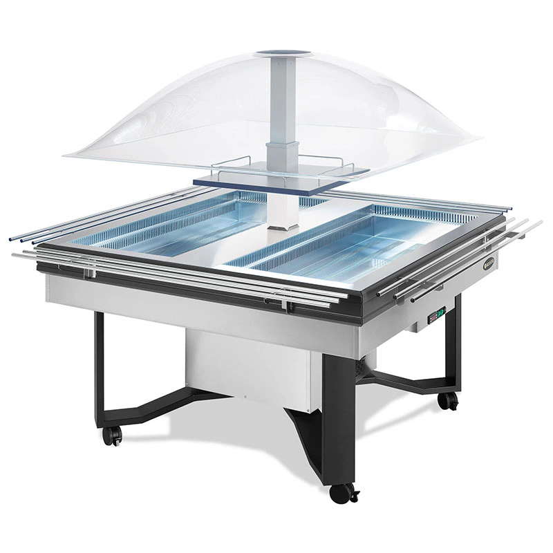 Buffet réfrigéré central inox avec étagères