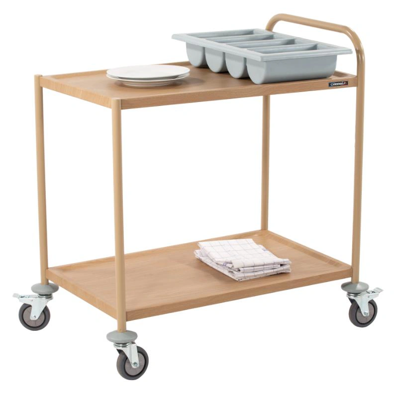 Chariot de service imitation bois 2 plateaux 1 arceau