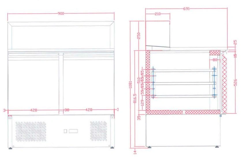 Comptoir à pizza GN1/6 - 225L