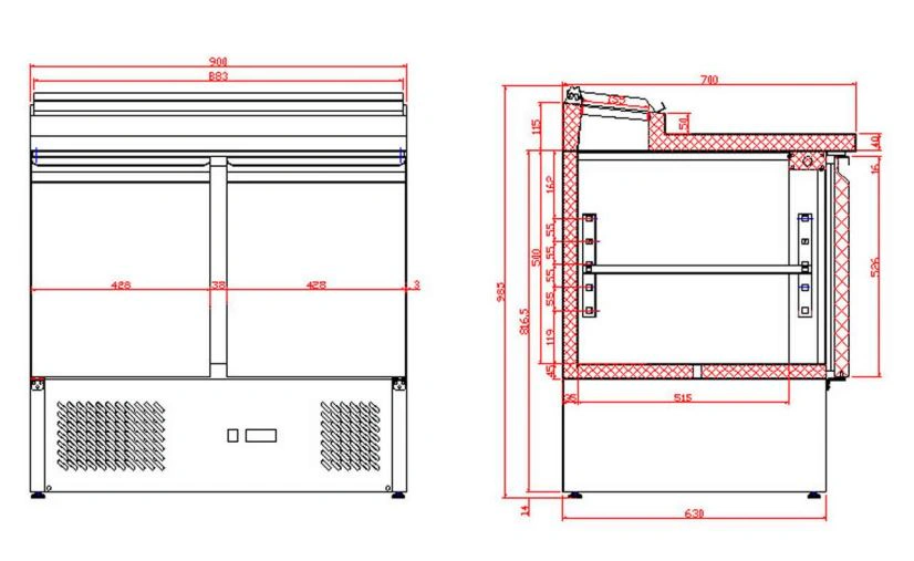 Comptoir de préparation de sandwich GN1/1 - 201L