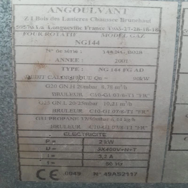 Four rotatif Gaz ou fioul 600x800 Angoulvant d'Occasion