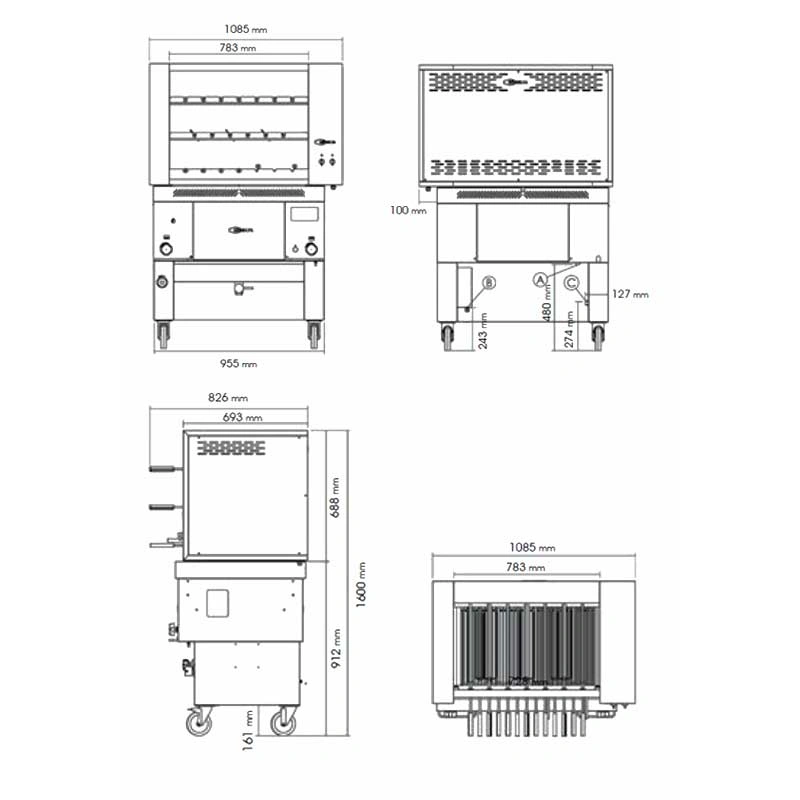 Gril rotatif à gaz inox 20 brochettes