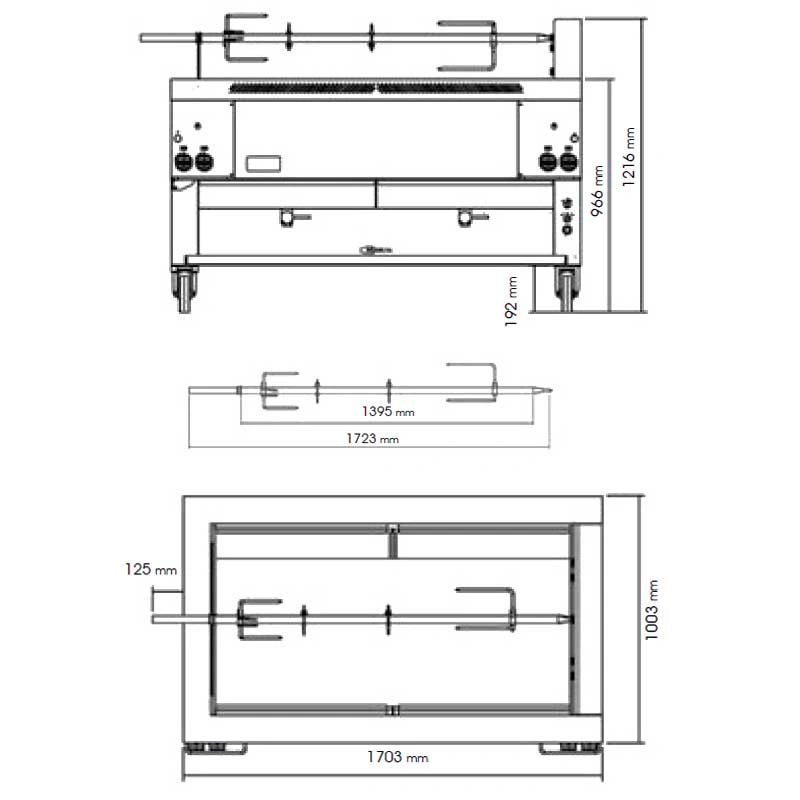 Gril rotatif à gaz inox 4 broches