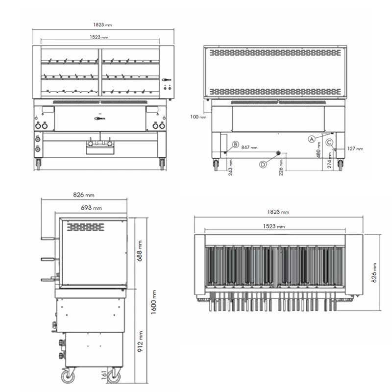 Gril rotatif à gaz inox 40 brochettes