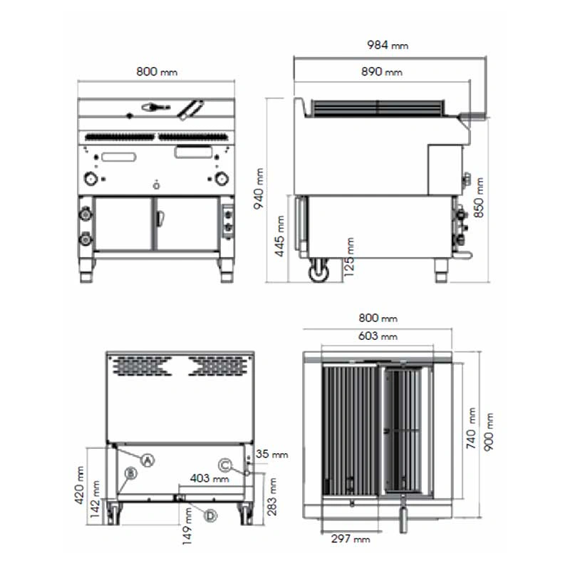 Gril rotatif à gaz inox multifonctionnel