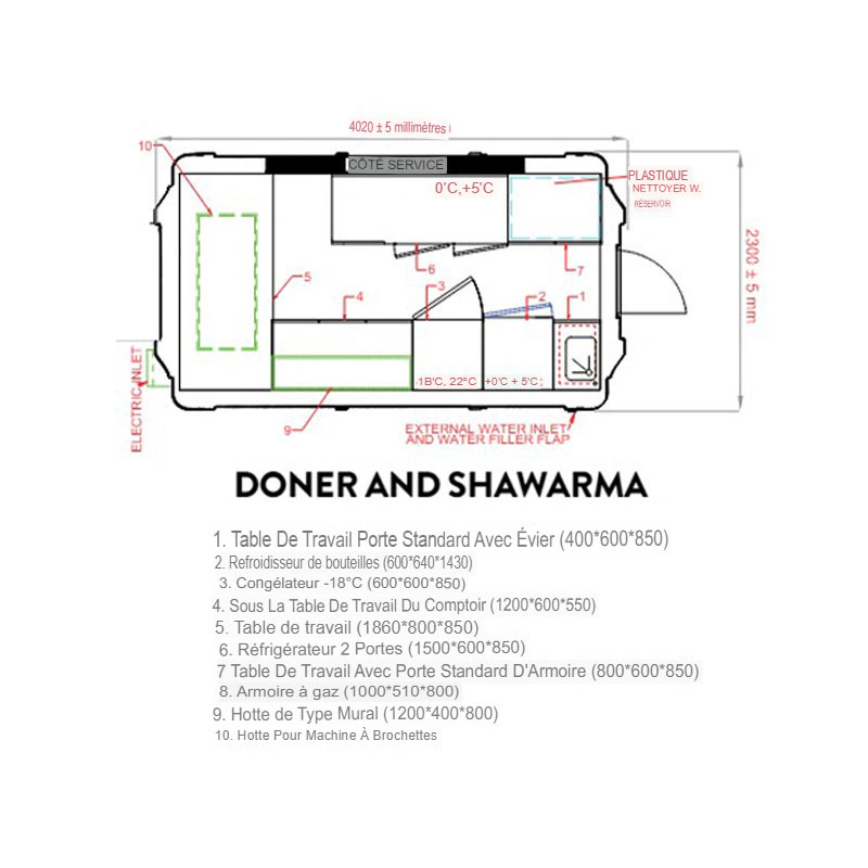 Kiosque Shawarma doner kebab 4020 x 2300 x 2400 mm
