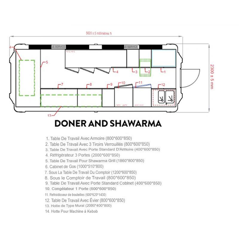 Kiosque Shawarma doner kebab 5620 X 2300 X 2400 mm