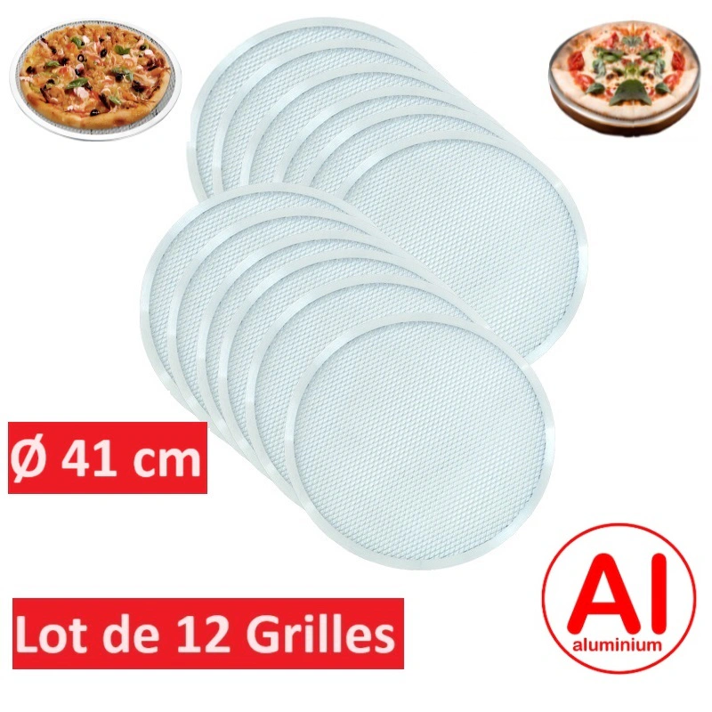 Lot de 12 grilles à pizza Ø 410 mm en aluminium