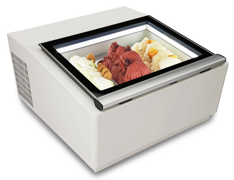 MODÈLE DE TABLE VITRINE À CREME GLACÉE BLANC S'OUVRE DU CÔTÉ FONCTIONNEMENT