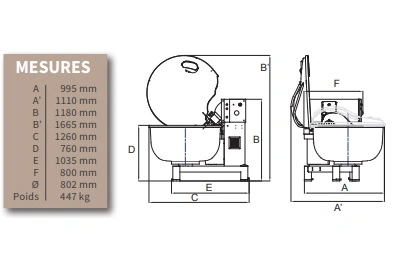 Pétrin axe oblique à cuve fixe 80kg