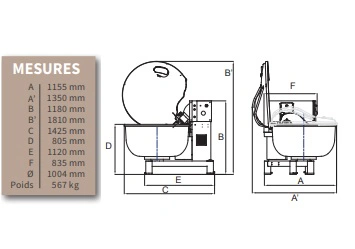 Pétrin axe oblique cuve fixe 160 kg
