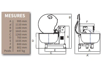 Pétrin axe oblique cuve fixe 80 kg