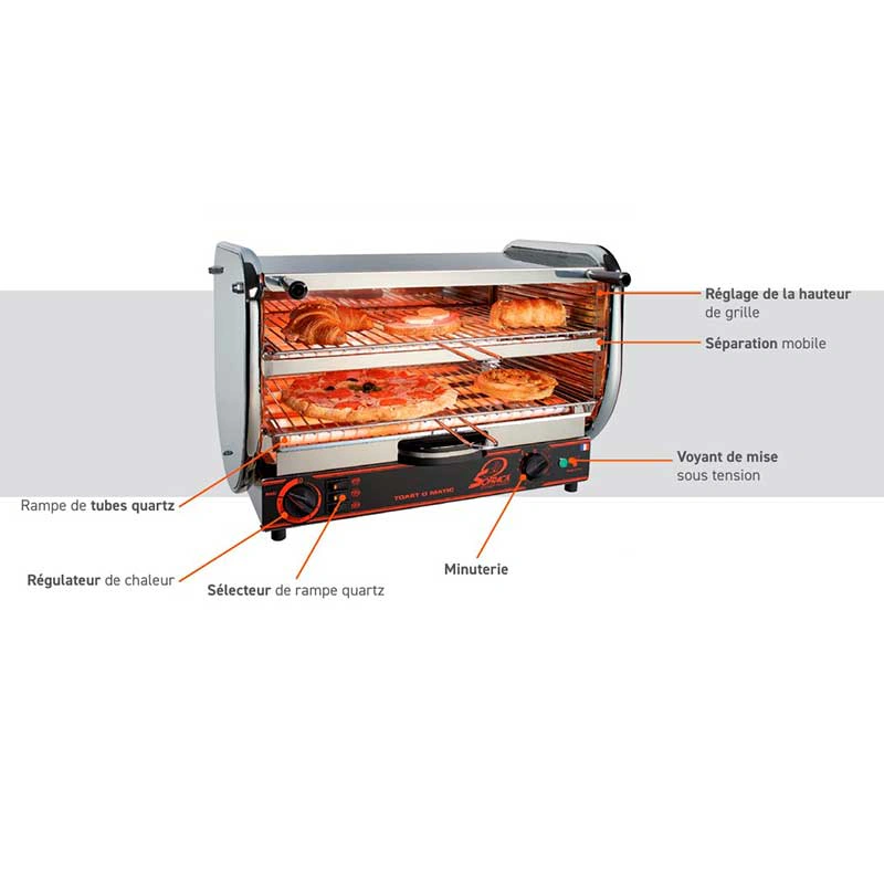 Toaster multifonctions avec régulateur + salamandre 2 étages - 5400 W