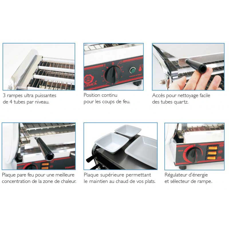 Toaster multifonctions avec régulateur + salamandre 2 étages - 5400 W