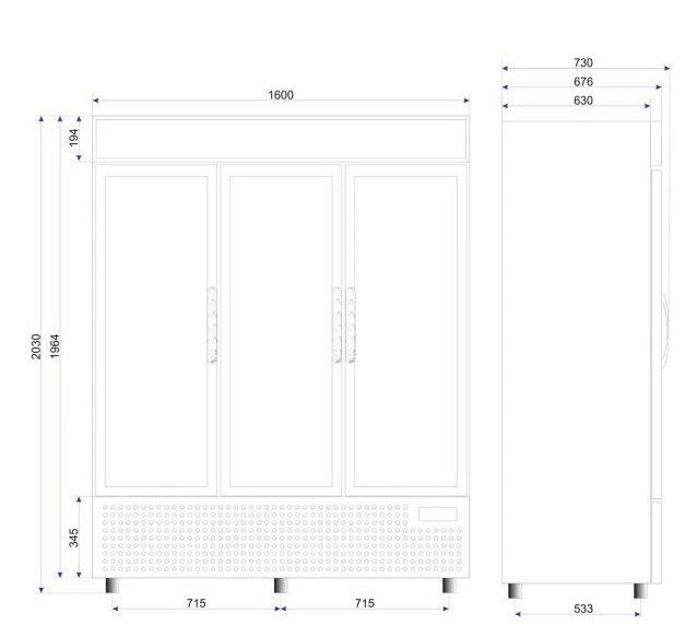 Vitrine réfrigérée 3 portes avec caisson - 825L